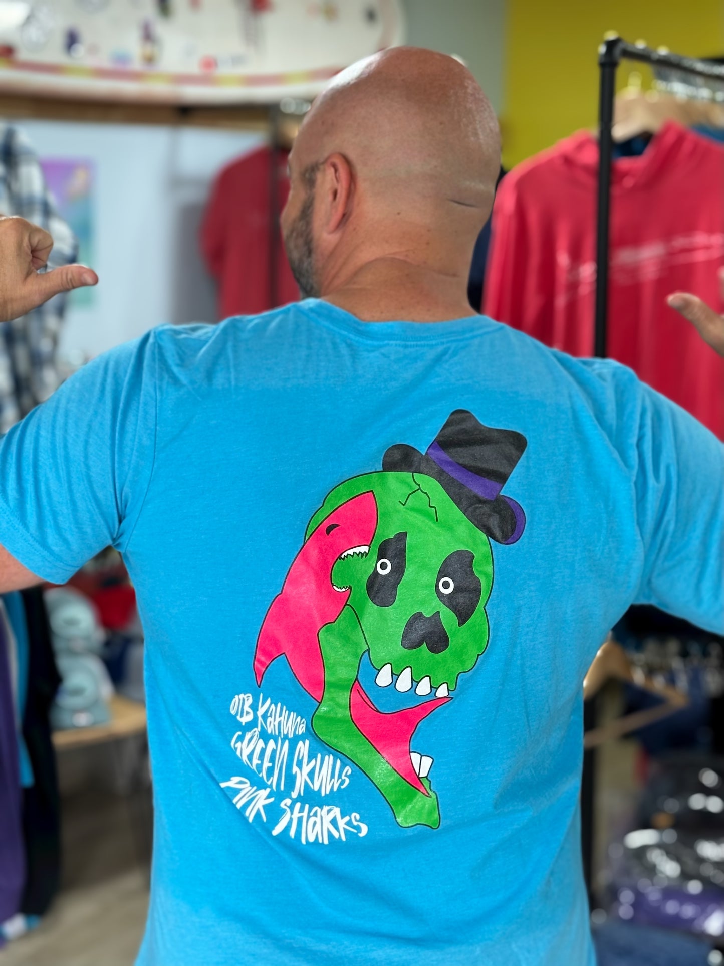 Green Skulls Pink Shark Top Hat design