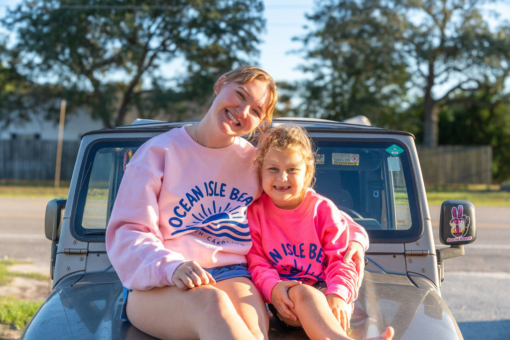 Ocean Isle Beach Sunrise Youth Sweatshirt – Pink & Sport Grey