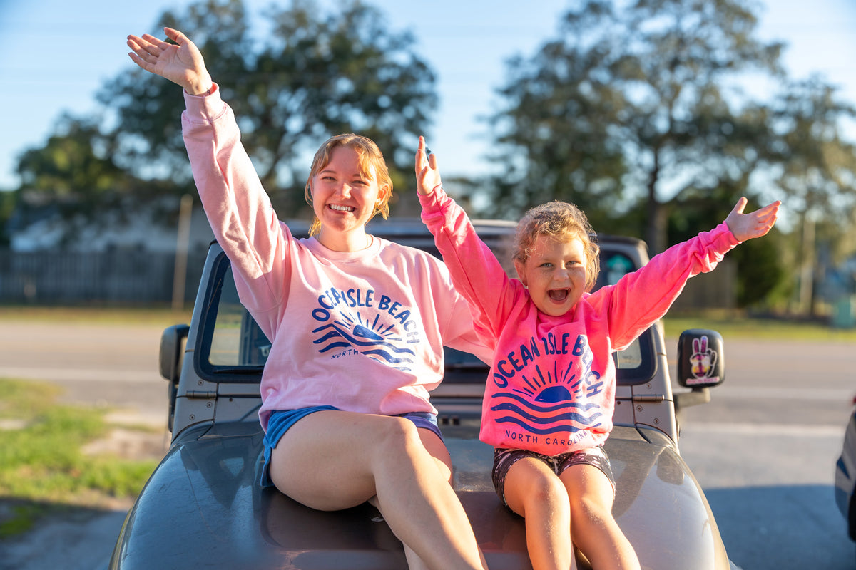 Ocean Isle Beach Sunrise Youth Sweatshirt – Pink & Sport Grey