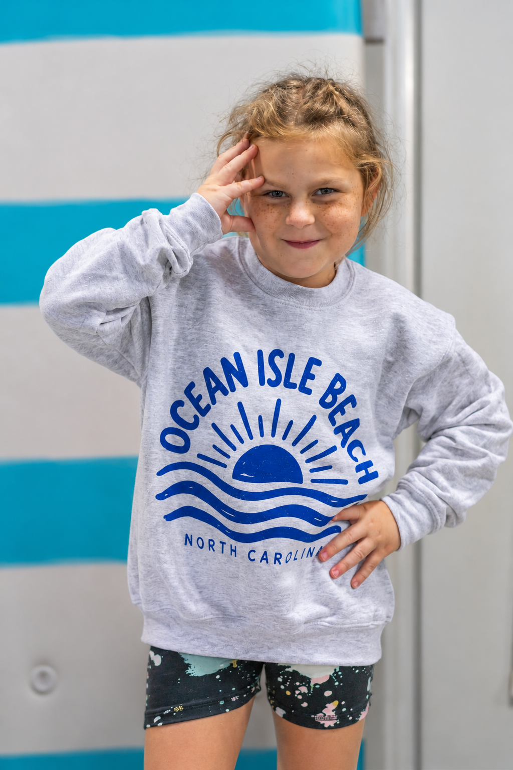 Ocean Isle Beach Sunrise Youth Sweatshirt – Pink & Sport Grey