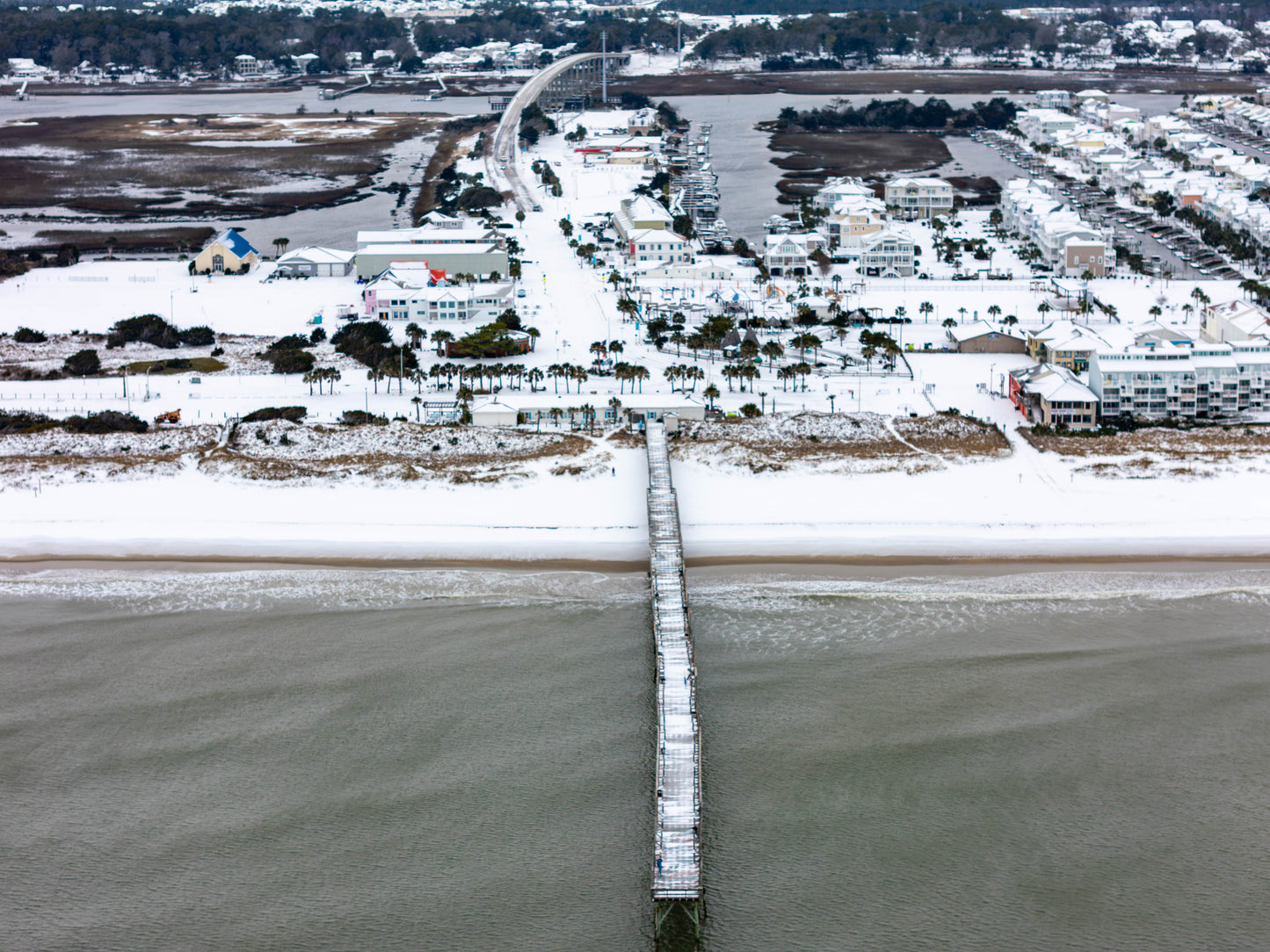 SNOW at Ocean Isle Beach Glass Prints