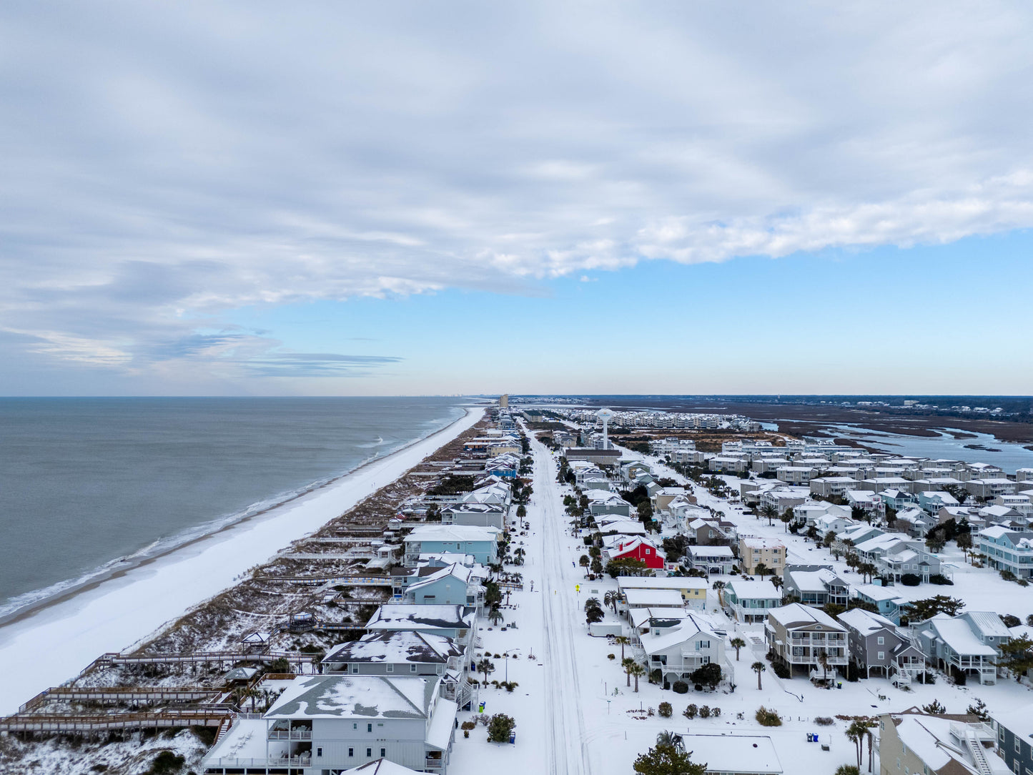 SNOW at Ocean Isle Beach Glass Prints