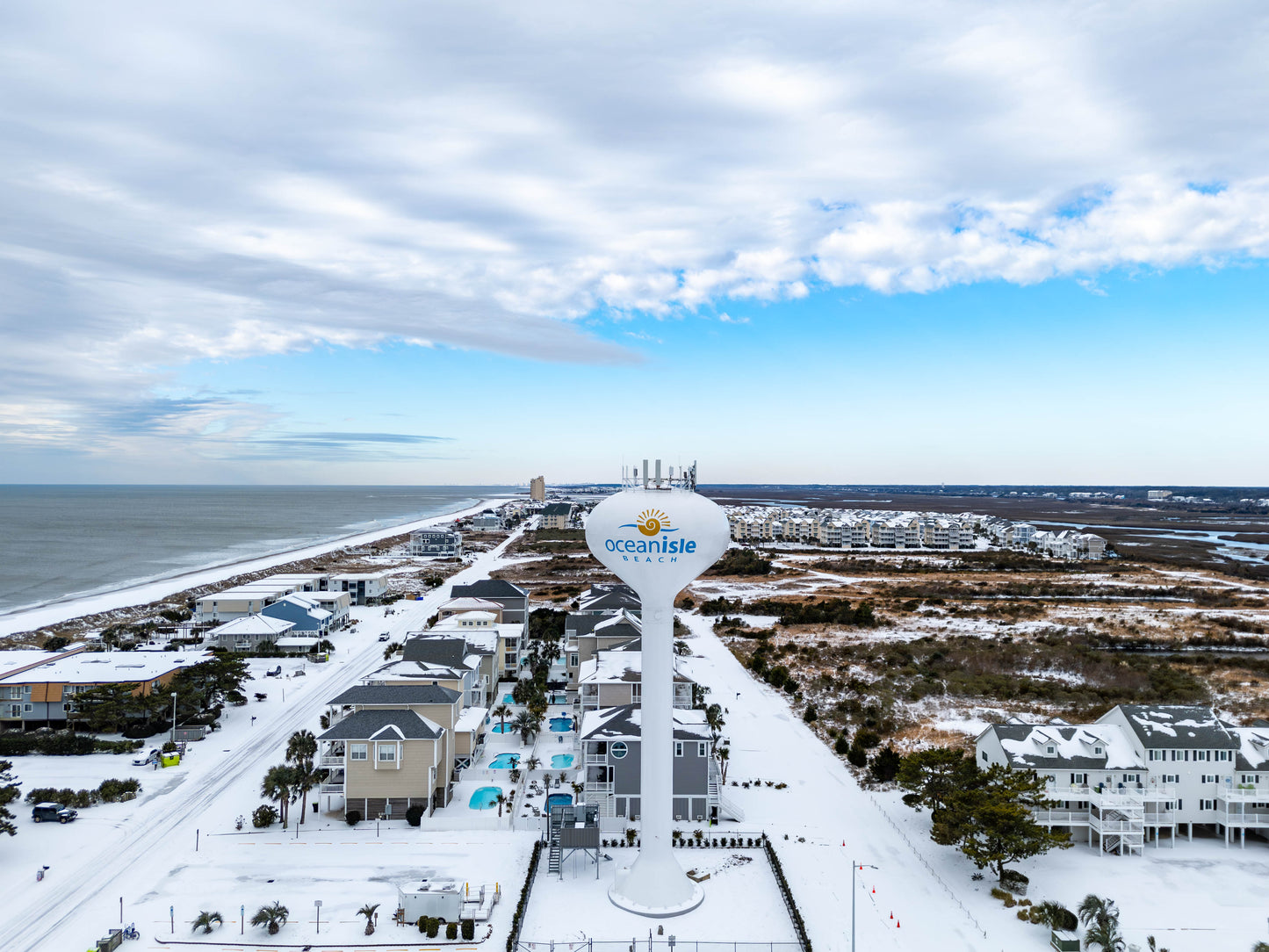 SNOW at Ocean Isle Beach Glass Prints