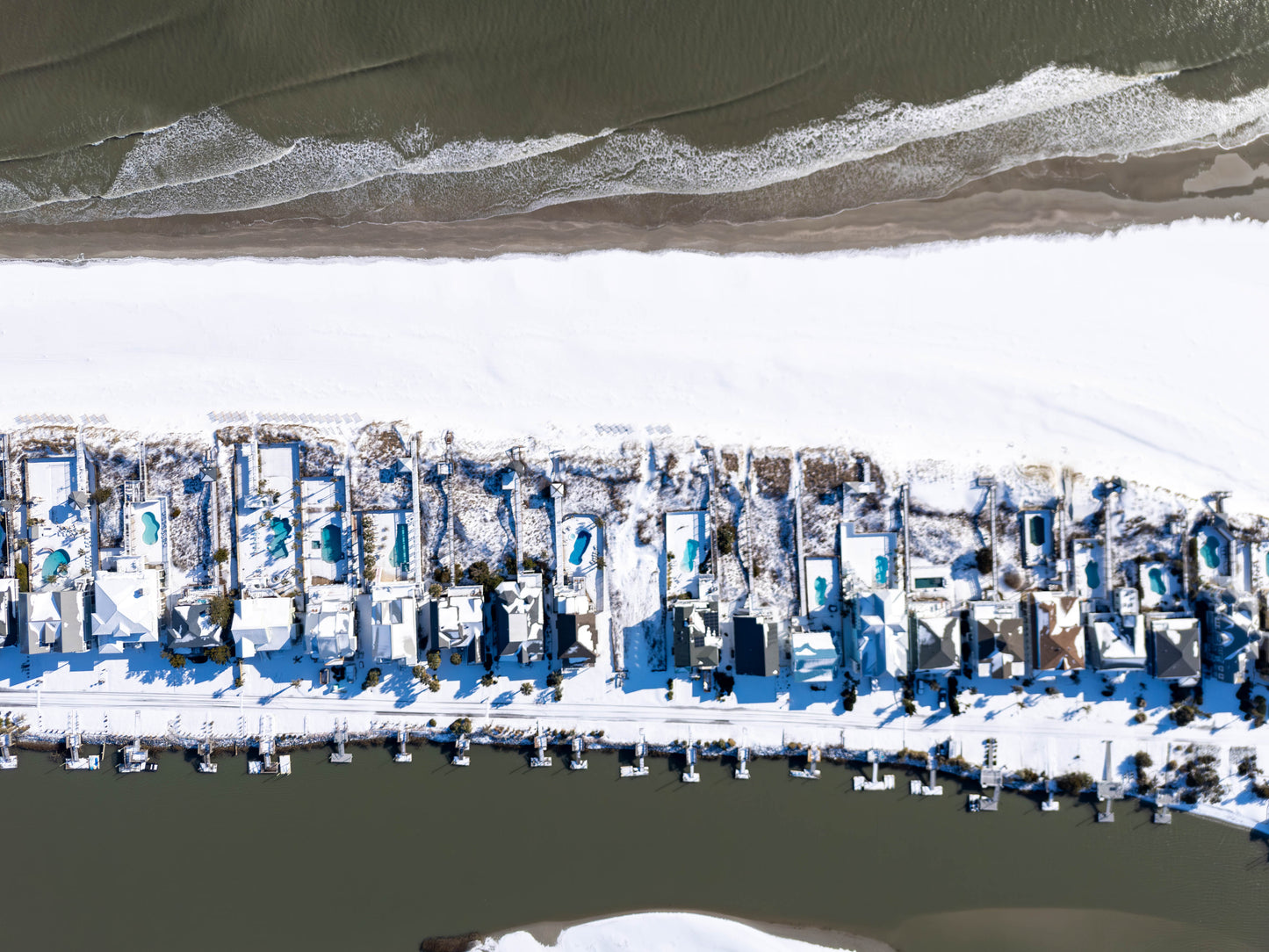 SNOW at Ocean Isle Beach Glass Prints